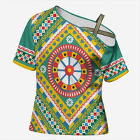 Sicily Italy Carretto Siciliano Cross Shoulder Shirt Green Sicilian Cart Wheel Pattern