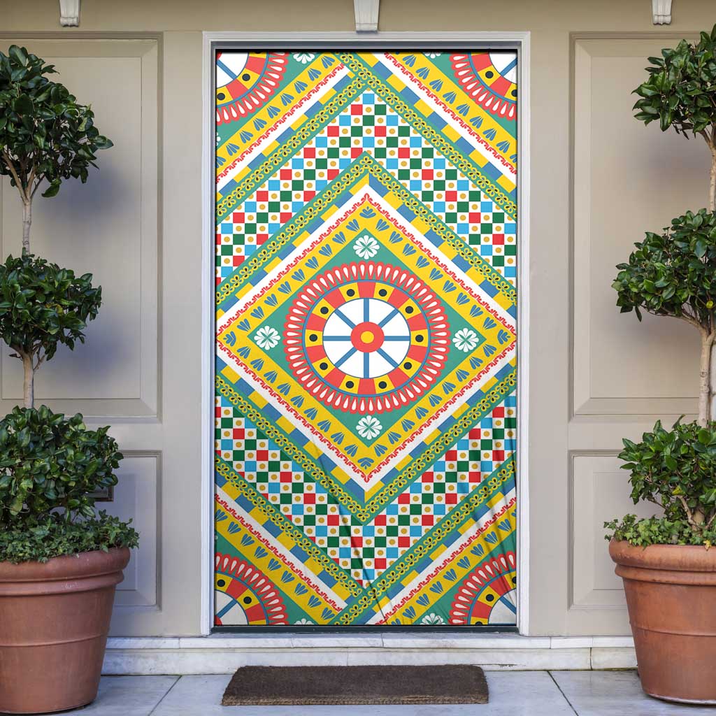 Sicily Italy Carretto Siciliano Door Cover Green Sicilian Cart Wheel Pattern