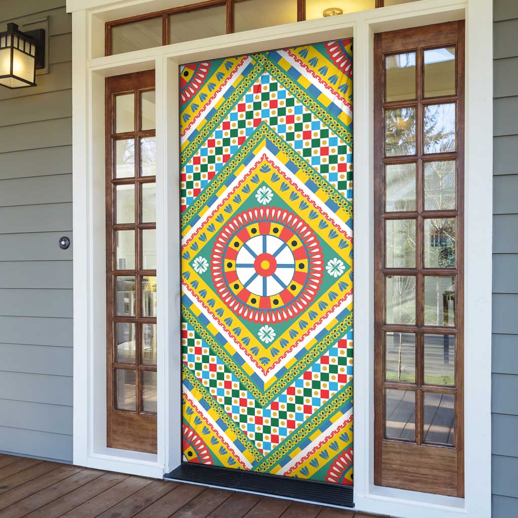 Sicily Italy Carretto Siciliano Door Cover Green Sicilian Cart Wheel Pattern