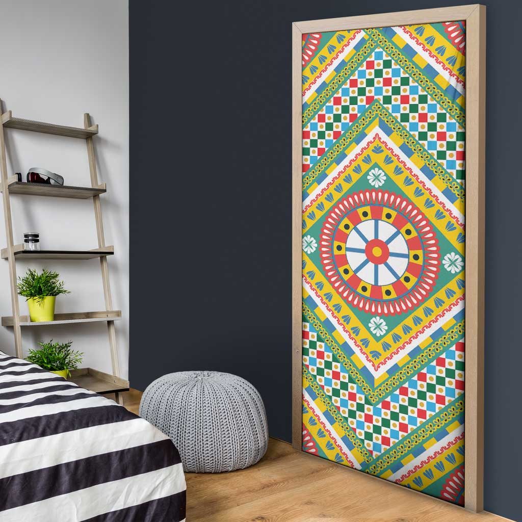 Sicily Italy Carretto Siciliano Door Cover Green Sicilian Cart Wheel Pattern