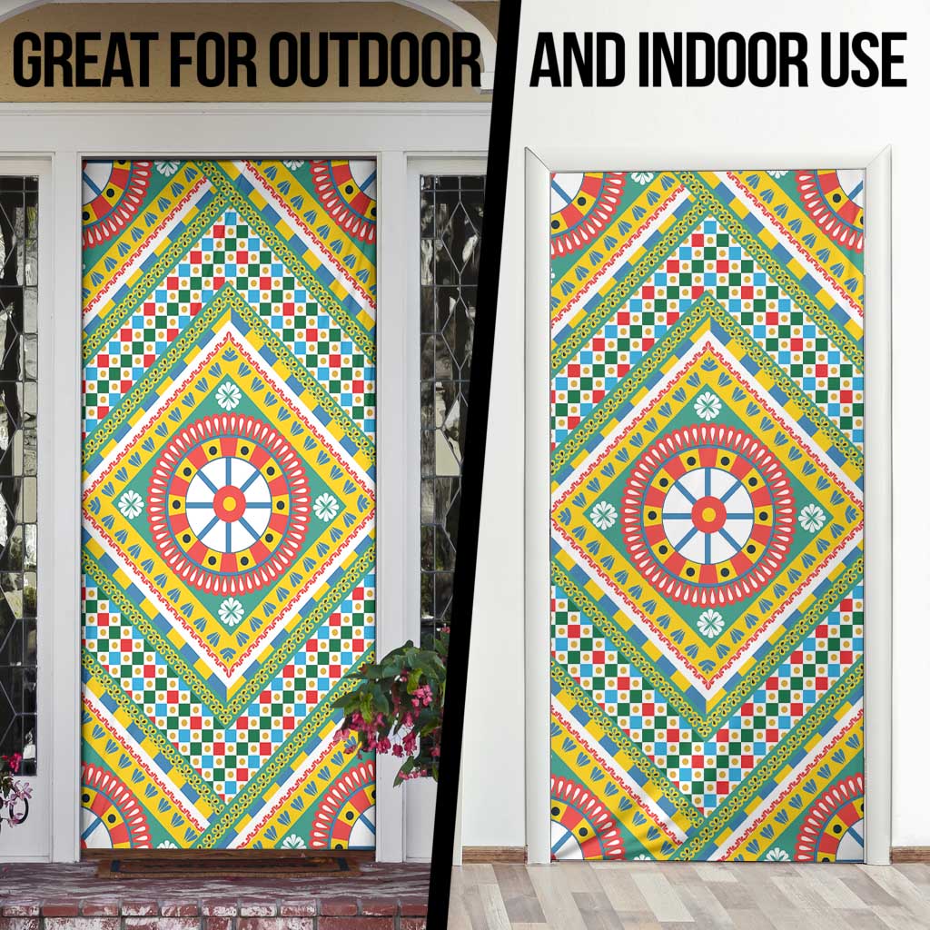 Sicily Italy Carretto Siciliano Door Cover Green Sicilian Cart Wheel Pattern