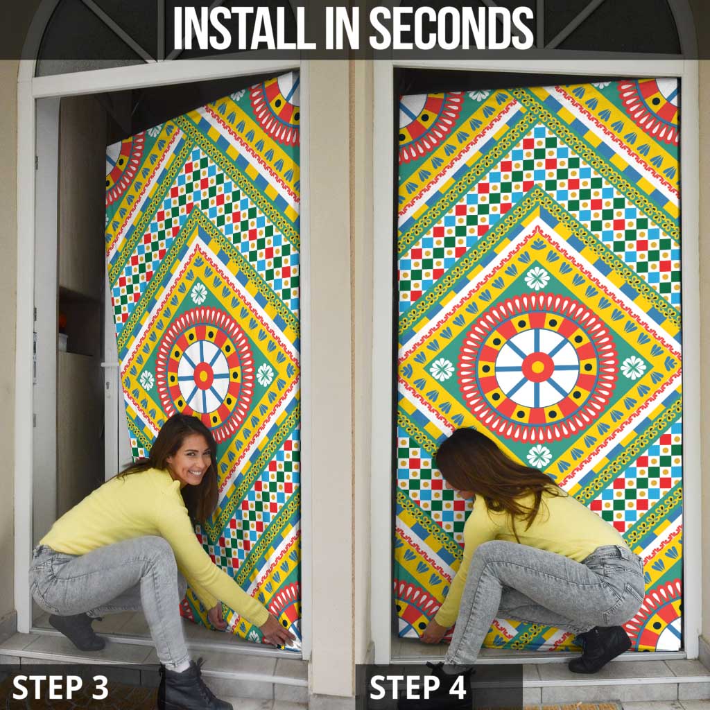 Sicily Italy Carretto Siciliano Door Cover Green Sicilian Cart Wheel Pattern