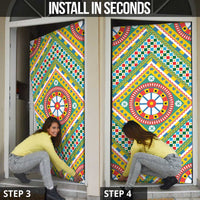 Sicily Italy Carretto Siciliano Door Cover Green Sicilian Cart Wheel Pattern