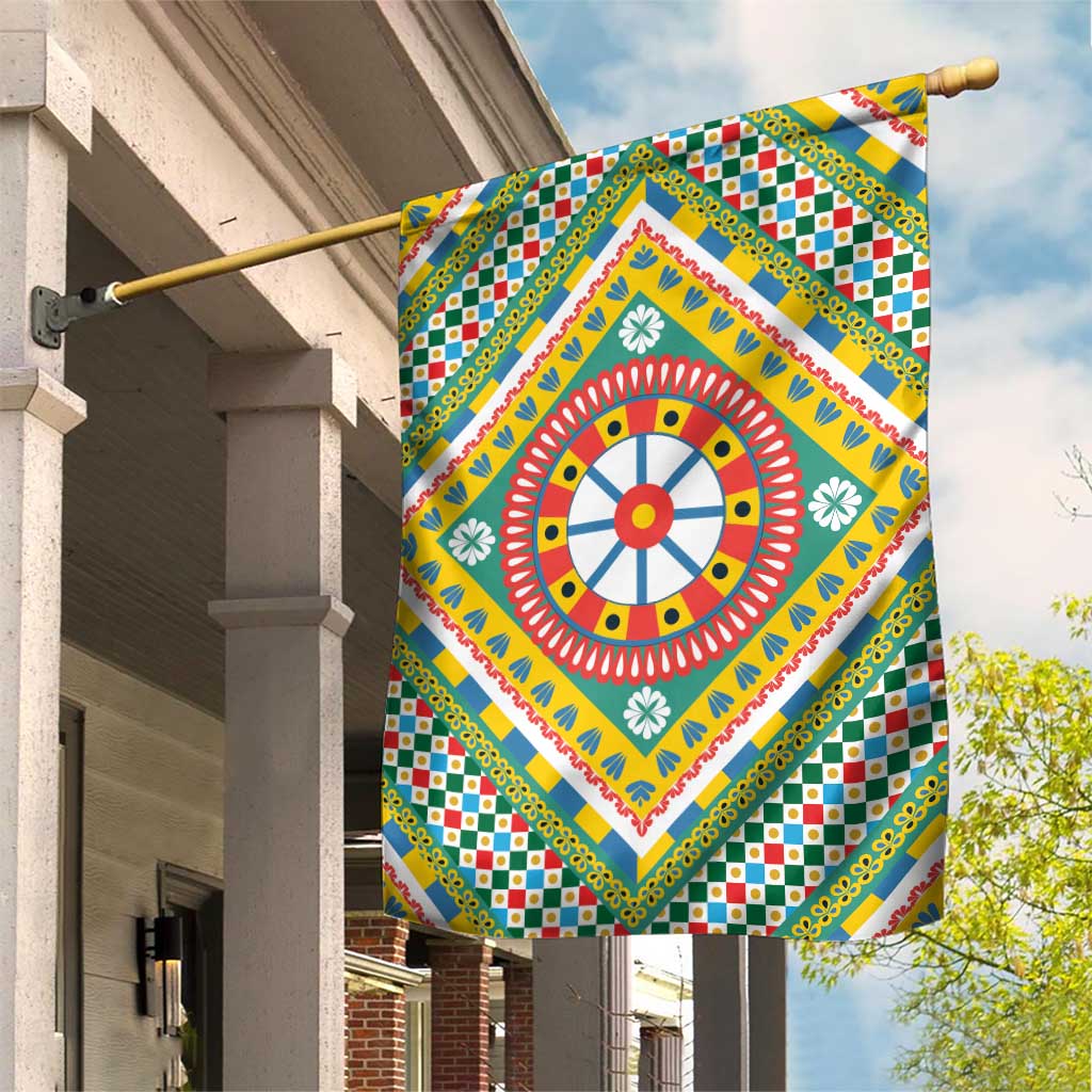 Sicily Italy Carretto Siciliano Garden Flag Green Sicilian Cart Wheel Pattern