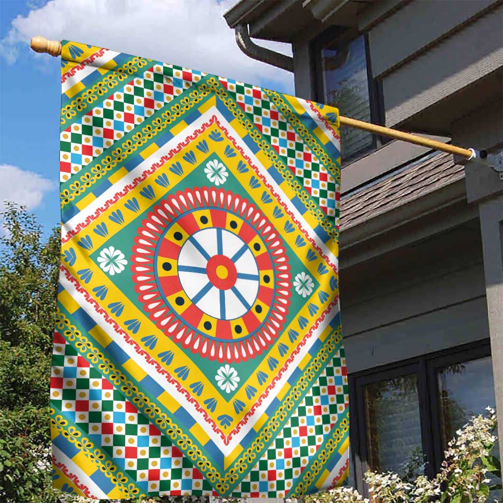 Sicily Italy Carretto Siciliano Garden Flag Green Sicilian Cart Wheel Pattern
