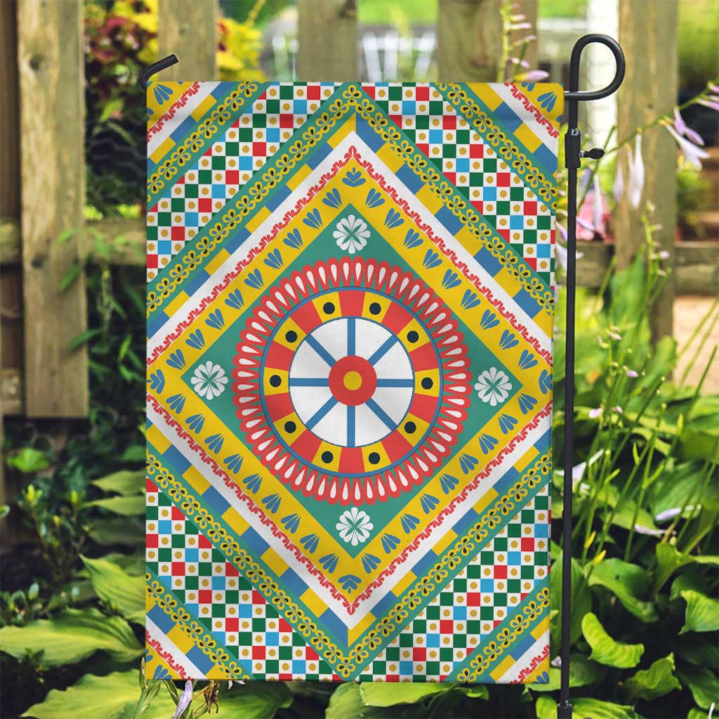 Sicily Italy Carretto Siciliano Garden Flag Green Sicilian Cart Wheel Pattern
