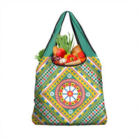 Sicily Italy Carretto Siciliano Grocery Bag Green Sicilian Cart Wheel Pattern