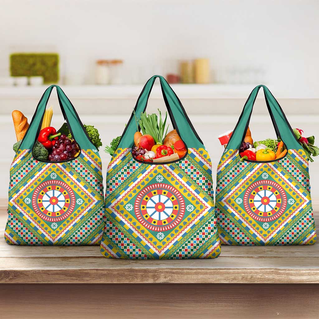 Sicily Italy Carretto Siciliano Grocery Bag Green Sicilian Cart Wheel Pattern