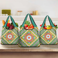 Sicily Italy Carretto Siciliano Grocery Bag Green Sicilian Cart Wheel Pattern