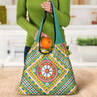 Sicily Italy Carretto Siciliano Grocery Bag Green Sicilian Cart Wheel Pattern