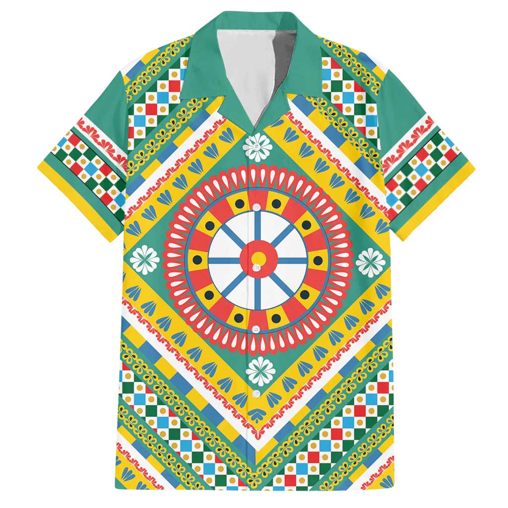 Sicily Italy Carretto Siciliano Hawaiian Shirt Green Sicilian Cart Wheel Pattern
