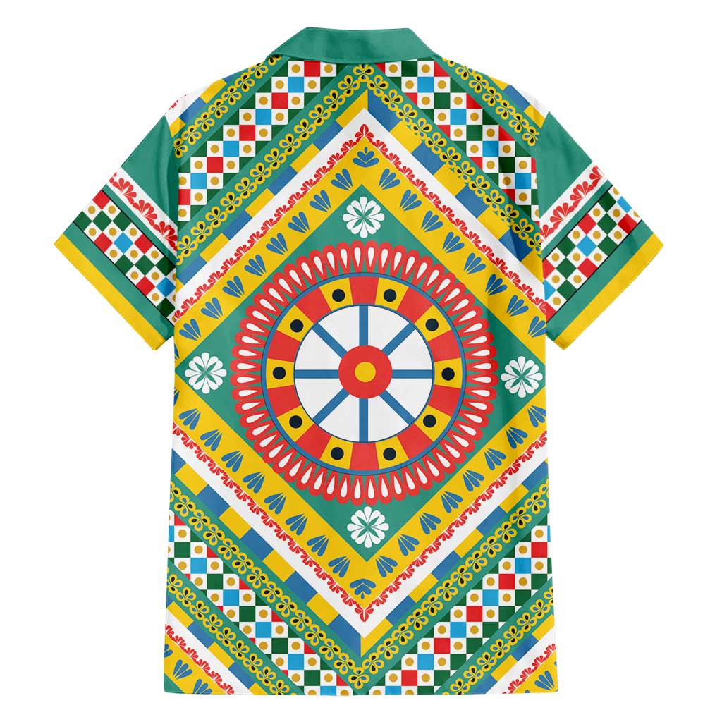 Sicily Italy Carretto Siciliano Hawaiian Shirt Green Sicilian Cart Wheel Pattern
