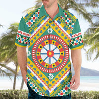 Sicily Italy Carretto Siciliano Hawaiian Shirt Green Sicilian Cart Wheel Pattern