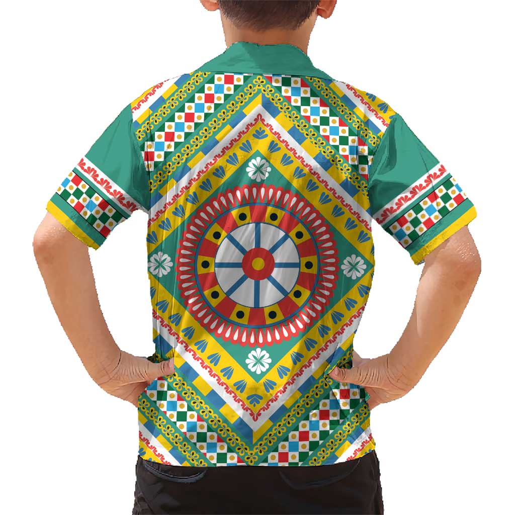 Sicily Italy Carretto Siciliano Hawaiian Shirt Green Sicilian Cart Wheel Pattern
