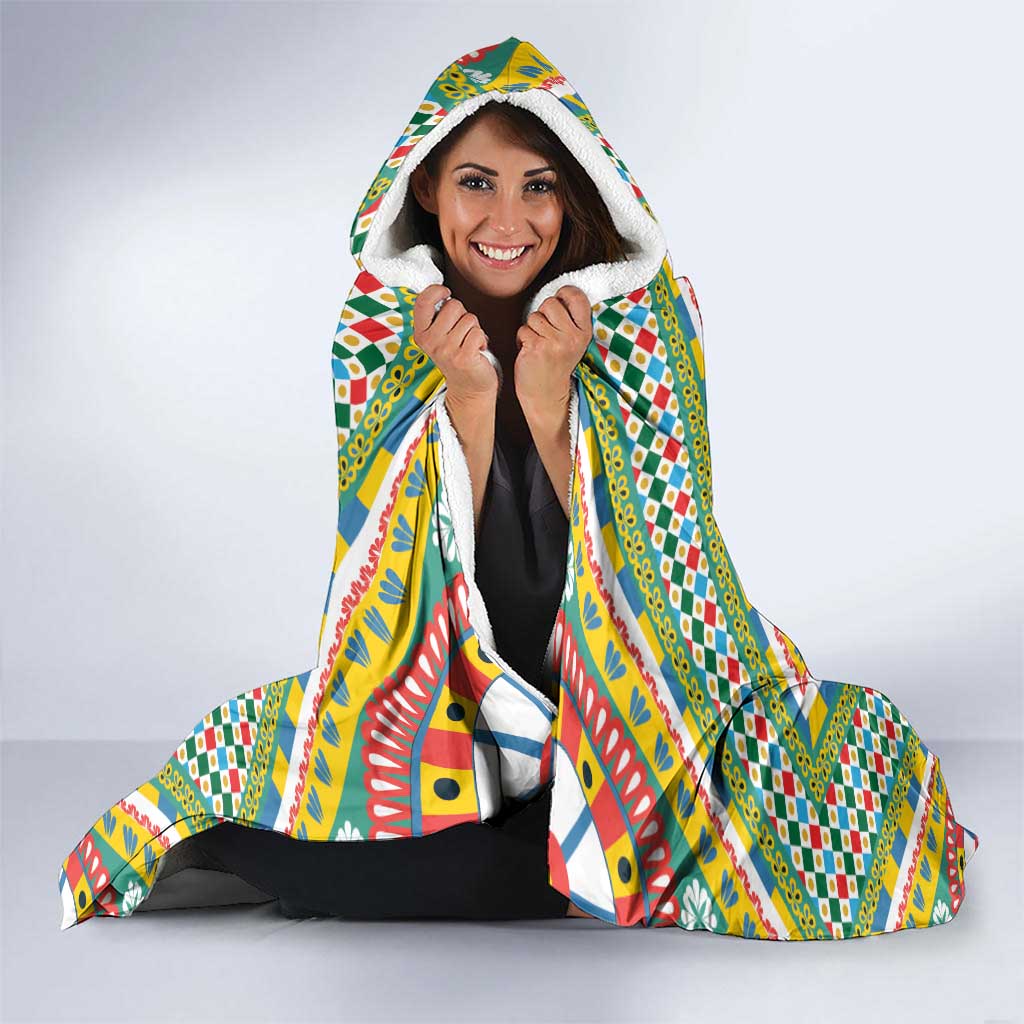 Sicily Italy Carretto Siciliano Hooded Blanket Green Sicilian Cart Wheel Pattern