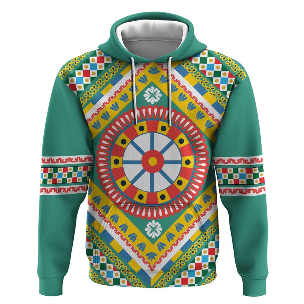 Sicily Italy Carretto Siciliano Hoodie Green Sicilian Cart Wheel Pattern