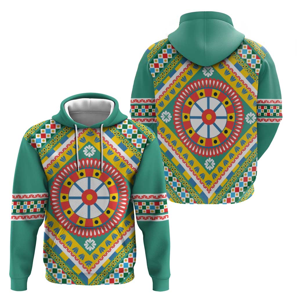 Sicily Italy Carretto Siciliano Hoodie Green Sicilian Cart Wheel Pattern