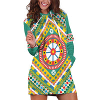 Sicily Italy Carretto Siciliano Hoodie Dress Green Sicilian Cart Wheel Pattern