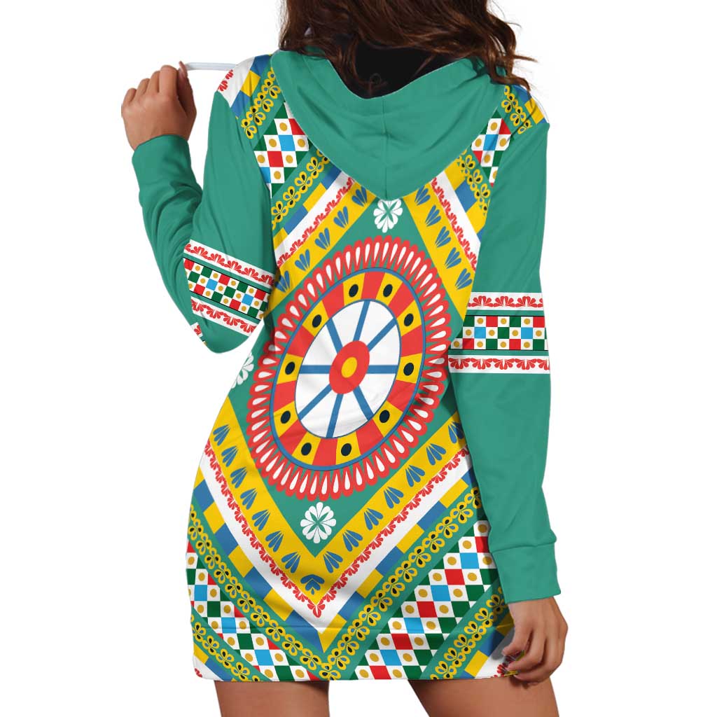 Sicily Italy Carretto Siciliano Hoodie Dress Green Sicilian Cart Wheel Pattern