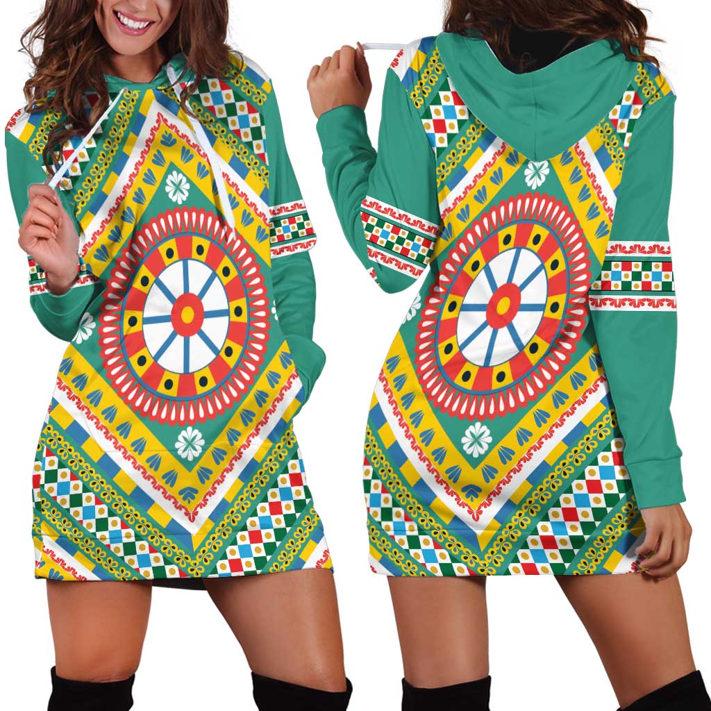 Sicily Italy Carretto Siciliano Hoodie Dress Green Sicilian Cart Wheel Pattern