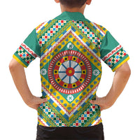 Sicily Italy Carretto Siciliano Kid Hawaiian Shirt Green Sicilian Cart Wheel Pattern