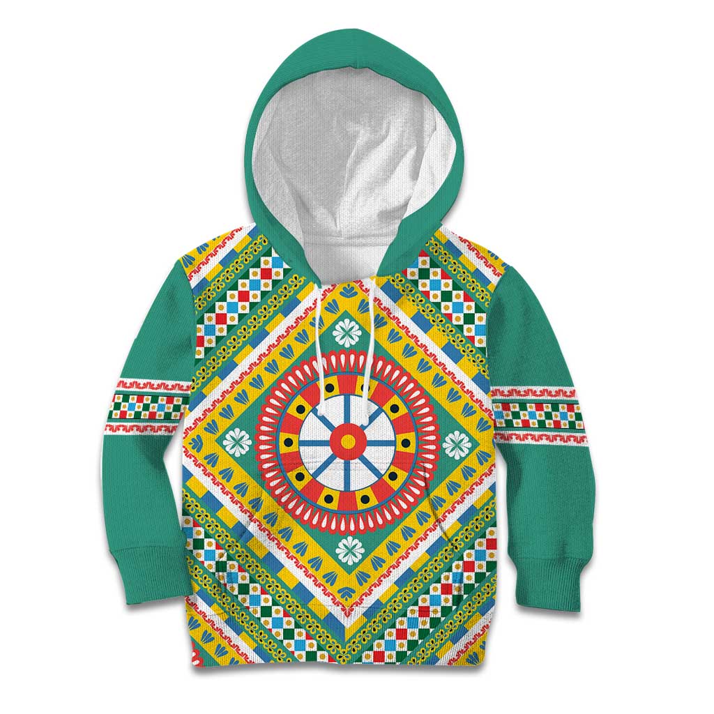 Sicily Italy Carretto Siciliano Kid Hoodie Green Sicilian Cart Wheel Pattern