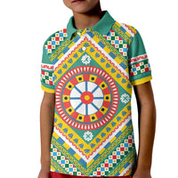 Sicily Italy Carretto Siciliano Kid Polo Shirt Green Sicilian Cart Wheel Pattern