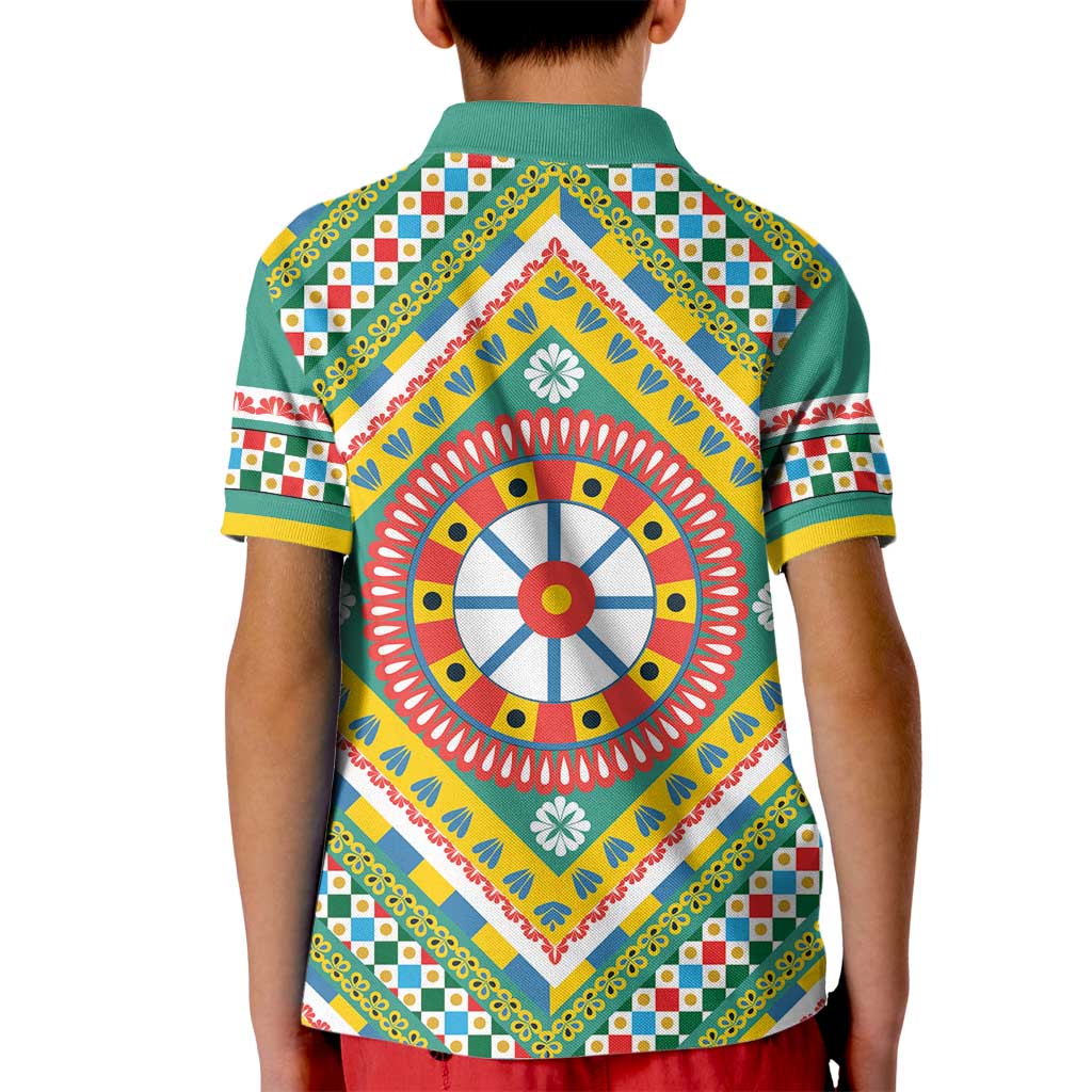 Sicily Italy Carretto Siciliano Kid Polo Shirt Green Sicilian Cart Wheel Pattern