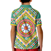 Sicily Italy Carretto Siciliano Kid Polo Shirt Green Sicilian Cart Wheel Pattern