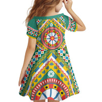 Sicily Italy Carretto Siciliano Kid Short Sleeve Dress Green Sicilian Cart Wheel Pattern