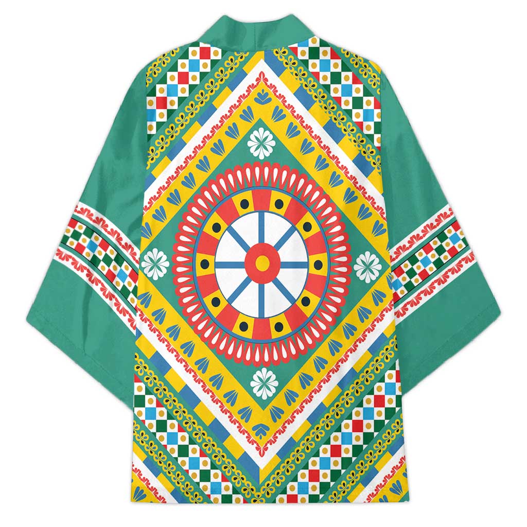 Sicily Italy Carretto Siciliano Kimono Green Sicilian Cart Wheel Pattern