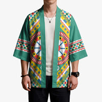 Sicily Italy Carretto Siciliano Kimono Green Sicilian Cart Wheel Pattern
