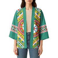 Sicily Italy Carretto Siciliano Kimono Green Sicilian Cart Wheel Pattern