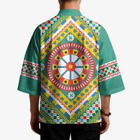 Sicily Italy Carretto Siciliano Kimono Green Sicilian Cart Wheel Pattern