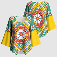 Sicily Italy Carretto Siciliano Kimono Sleeve Blouse Green Sicilian Cart Wheel Pattern