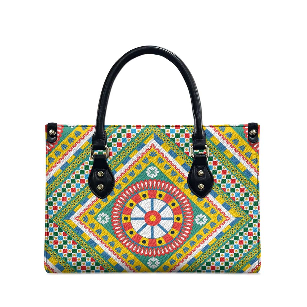 Sicily Italy Carretto Siciliano Leather Bag Green Sicilian Cart Wheel Pattern
