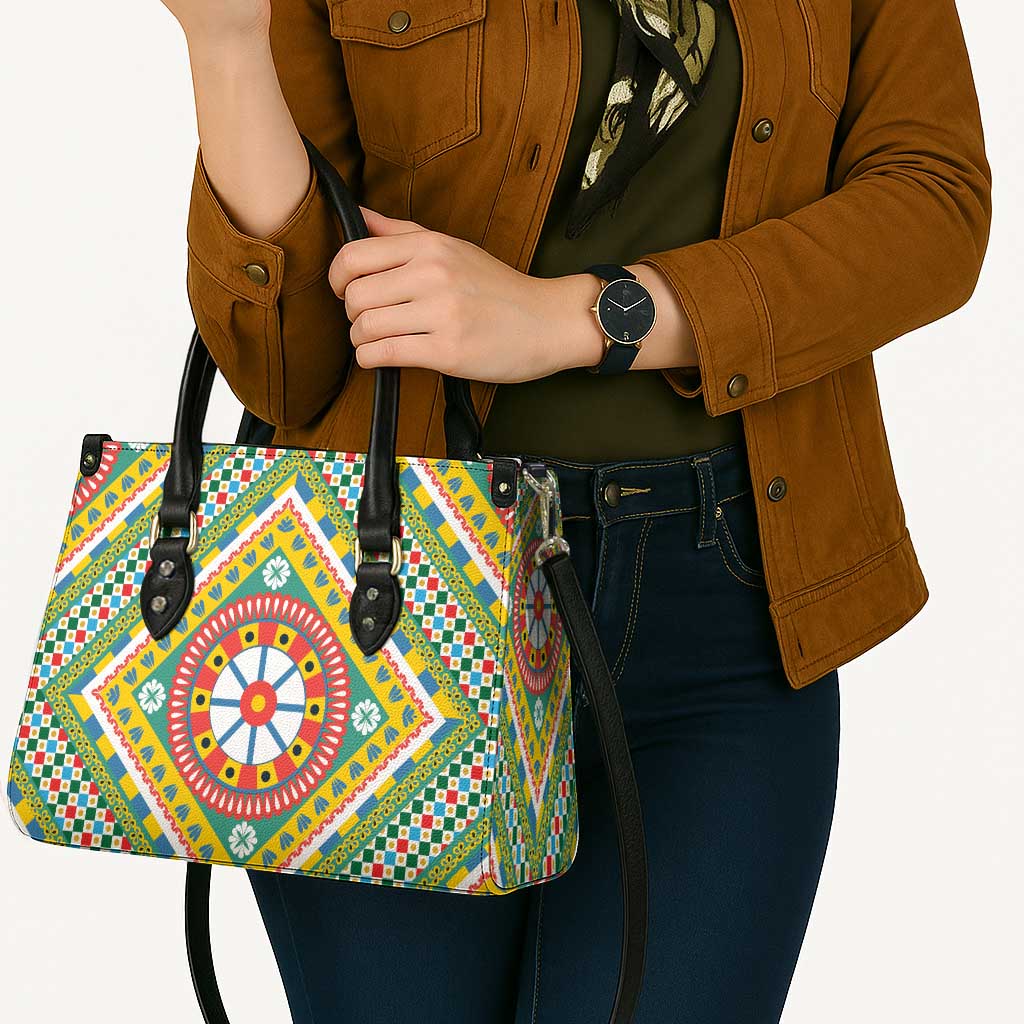 Sicily Italy Carretto Siciliano Leather Bag Green Sicilian Cart Wheel Pattern