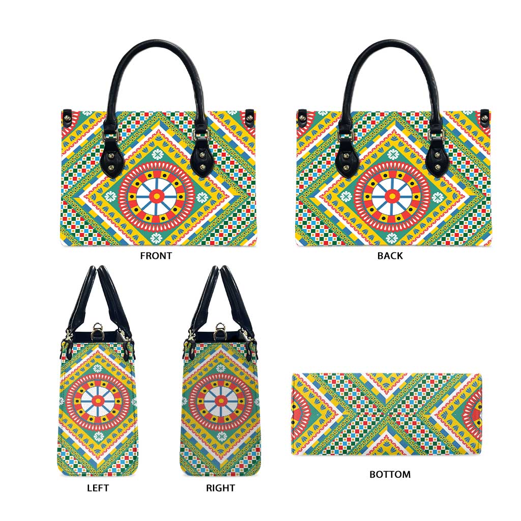Sicily Italy Carretto Siciliano Leather Bag Green Sicilian Cart Wheel Pattern