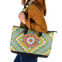 Sicily Italy Carretto Siciliano Leather Tote Bag Green Sicilian Cart Wheel Pattern