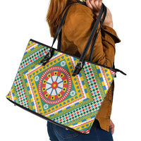 Sicily Italy Carretto Siciliano Leather Tote Bag Green Sicilian Cart Wheel Pattern