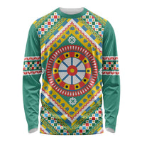 Sicily Italy Carretto Siciliano Long Sleeve Shirt Green Sicilian Cart Wheel Pattern