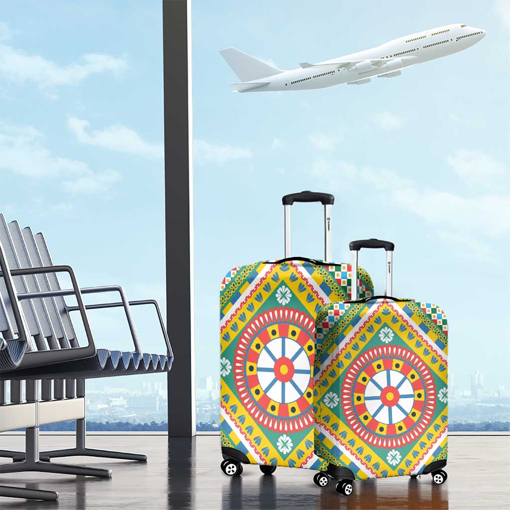 Sicily Italy Carretto Siciliano Luggage Cover Green Sicilian Cart Wheel Pattern