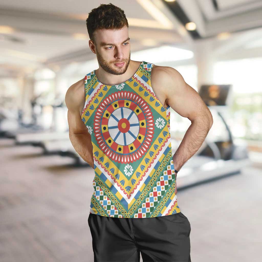 Sicily Italy Carretto Siciliano Men Tank Top Green Sicilian Cart Wheel Pattern