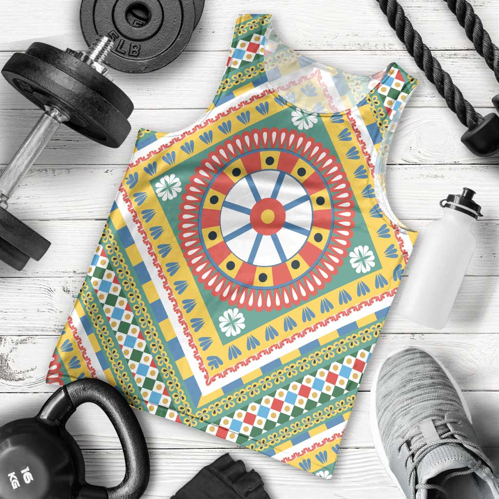 Sicily Italy Carretto Siciliano Men Tank Top Green Sicilian Cart Wheel Pattern