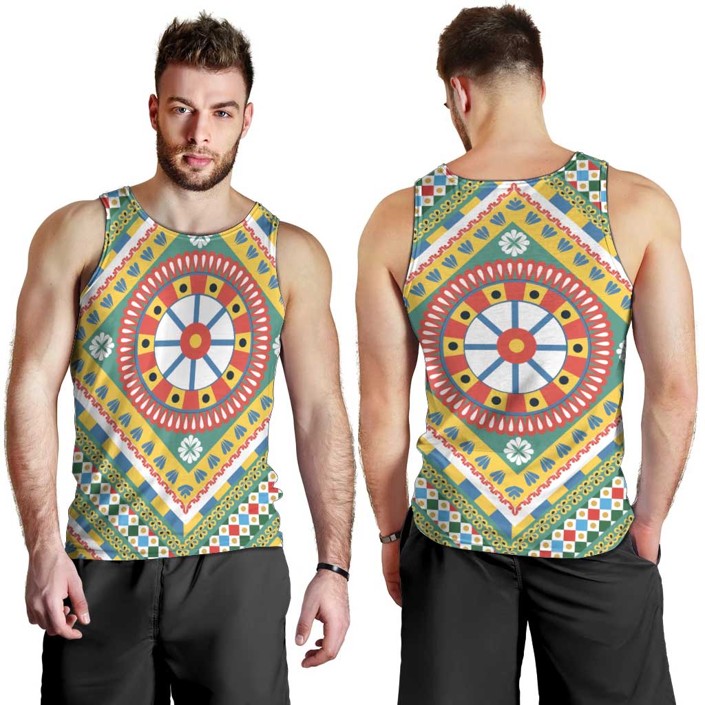 Sicily Italy Carretto Siciliano Men Tank Top Green Sicilian Cart Wheel Pattern