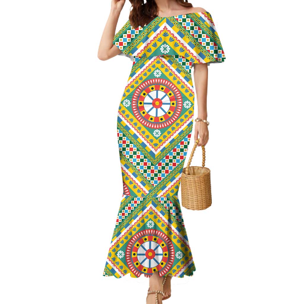 Sicily Italy Carretto Siciliano Mermaid Dress Green Sicilian Cart Wheel Pattern