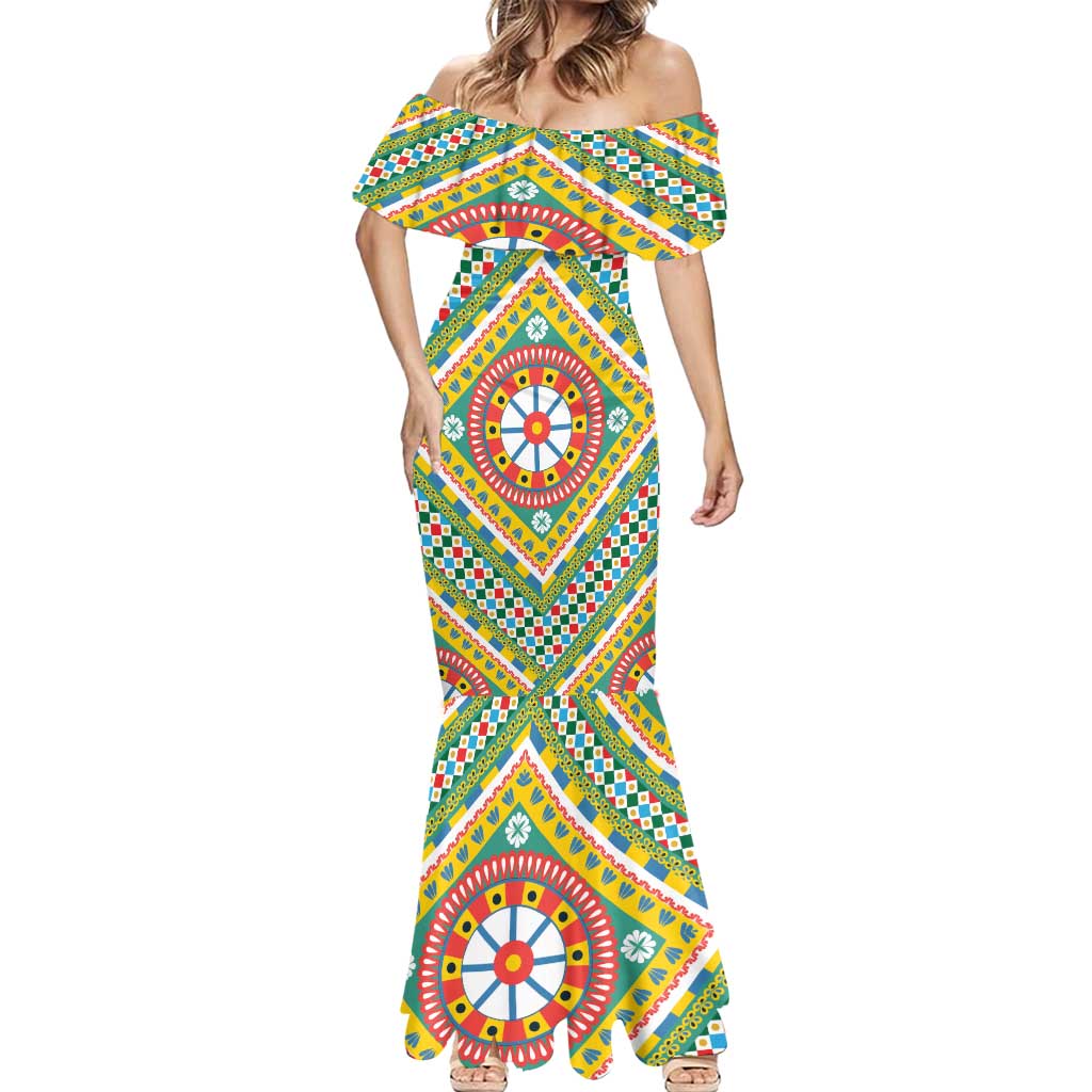 Sicily Italy Carretto Siciliano Mermaid Dress Green Sicilian Cart Wheel Pattern