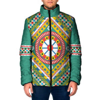 Sicily Italy Carretto Siciliano Padded Jacket Green Sicilian Cart Wheel Pattern