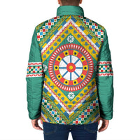 Sicily Italy Carretto Siciliano Padded Jacket Green Sicilian Cart Wheel Pattern