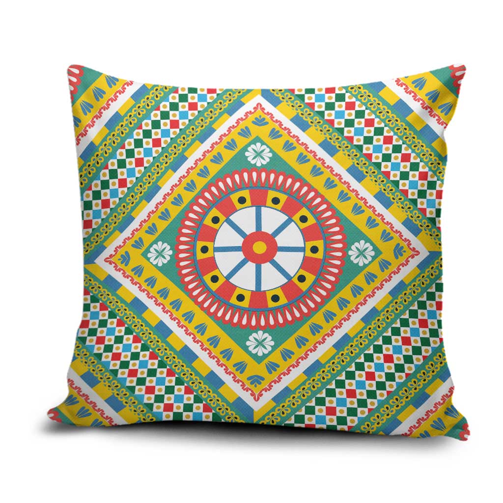 Sicily Italy Carretto Siciliano Pillow Cover Green Sicilian Cart Wheel Pattern